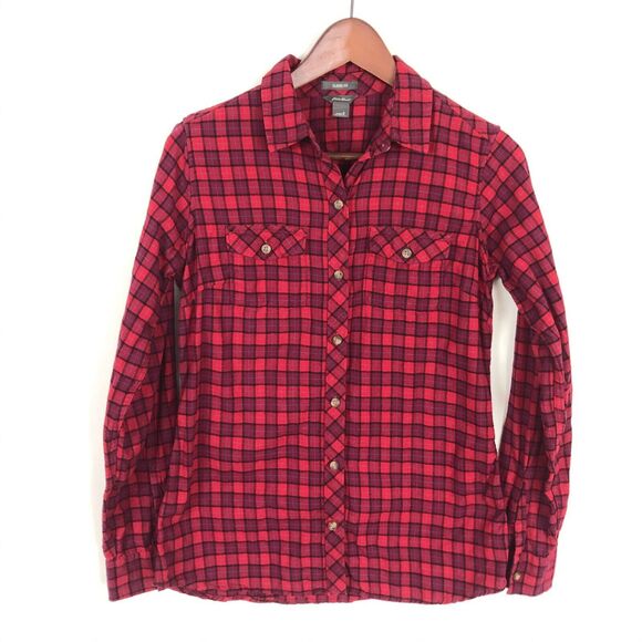 Eddie Bauer Classic Fit Red Black Plaid Flannel Shirt Button Front Women's Small - Picture 1 of 4